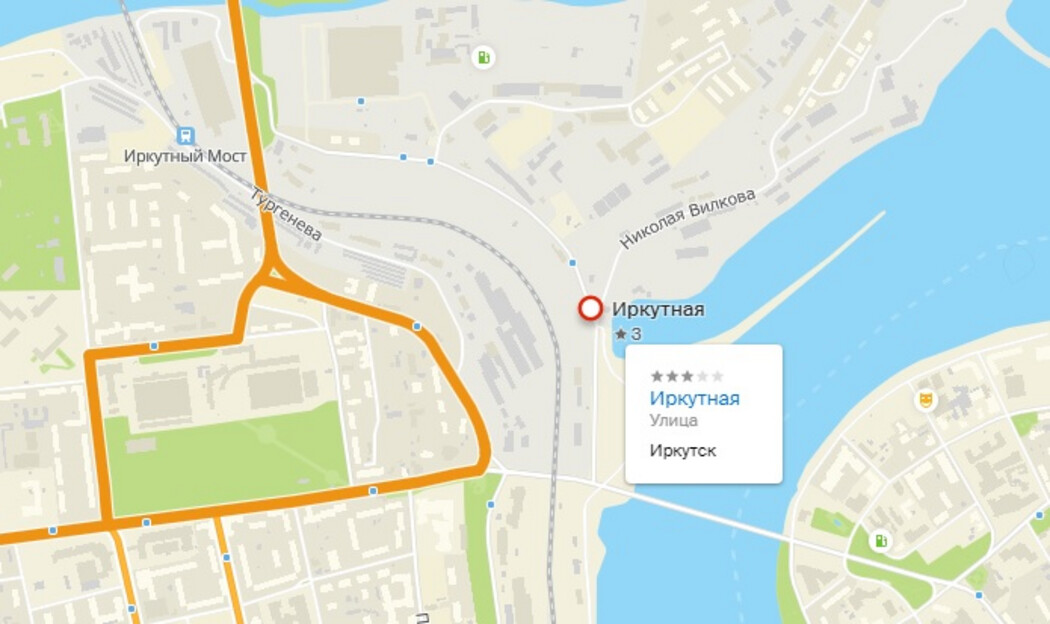 Улица Иркутная на карте Иркутска